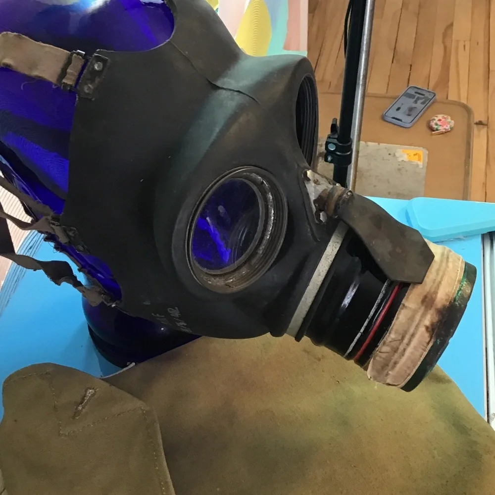 Vintage Military-Style Black Gas Mask with Filter